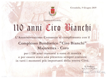 Riconoscimento del Comune di Cittadella per i 110 anni del gruppo